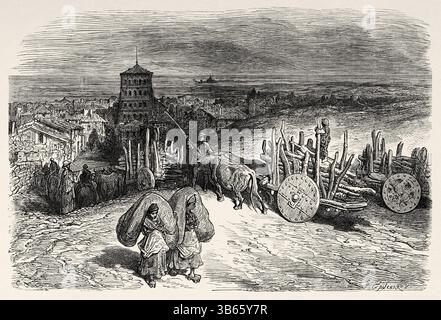 Gemeinde und Stadt Sahagún, Provinz León. Kastilien und Leon, Spanien, Europa. Reise nach Spanien, 1862 von Jean Charles Davillier (1823-1883), Zeichnung von Gustave Dore (1832-1883) Le Tour du Monde 1872 Stockfoto