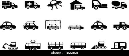 Verschiedene Silhouetten für Landfahrzeuge – Notfall-, Utility- und Pkw-Symbole Stock Vektor
