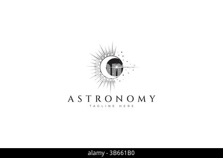 Eclipse Prophezeiung Tarot Astronomie Symbol Boho Style Sonne Mond Eclipse Phänomene Logo Stock Vektor