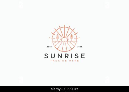 Sunrise Country Rural View Field Agriculture Landscape Logo Stock Vektor