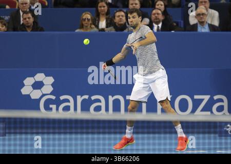 Sofia, Bulgarien - 12. Februar 2017: Grigor Dimitrov (im Bild) von Bulgarien spielt gegen David Goffin aus Belgien während des letzten Spiels von Sofi Stockfoto