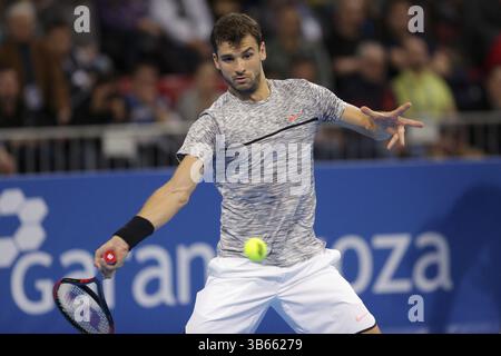 Sofia, Bulgarien - 12. Februar 2017: Grigor Dimitrov (im Bild) von Bulgarien spielt gegen David Goffin aus Belgien während des letzten Spiels von Sofi Stockfoto