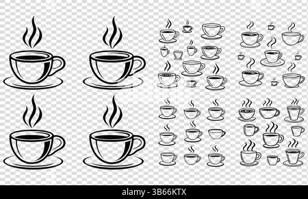 Verschiedene Illustrationen für Kaffeetassen in Schwarz und weiß Stock Vektor
