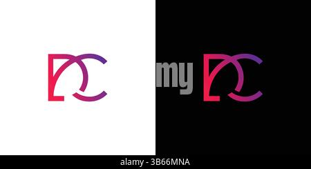 Ein schlankes und modernes DC-Monogramm-Logo mit ineinander greifenden Buchstaben auf kontrastierendem Schwarz-weiß-Hintergrund. Ideal für Branding, Identität A Stock Vektor