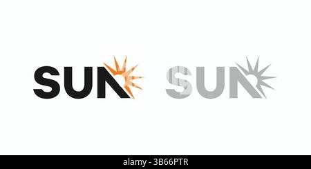 Das Sun-Logo mit schwarzen und orangen Akzenten sieht einzigartig und farbenfroh aus Stock Vektor