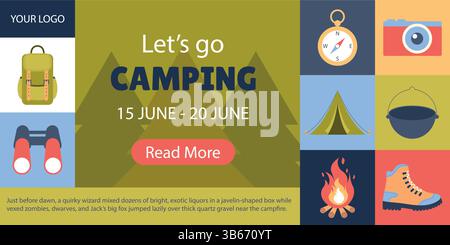 Camping. Titelvorlage Für Soziale Medien, Flaches Poster. Stock Vektor