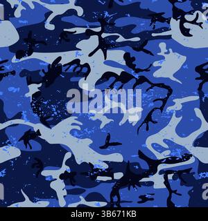 Nahtloses Farbmuster in Camouflage Blue Grunge Stock Vektor