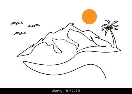 Einfache Illustration einer durchgehenden einzeiligen Zeichnung des Gebirgsvektors Stock Vektor
