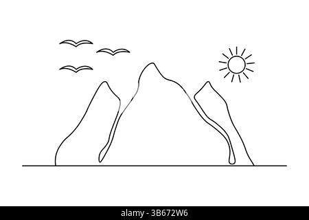 Einfache Illustration einer durchgehenden einzeiligen Zeichnung des Gebirgsvektors Stock Vektor