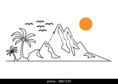 Einfache Illustration einer durchgehenden einzeiligen Zeichnung des Gebirgsvektors Stock Vektor