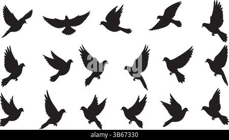 Dove Silhouettes Vektor-Set: Black Birds in Flight Stock Vektor