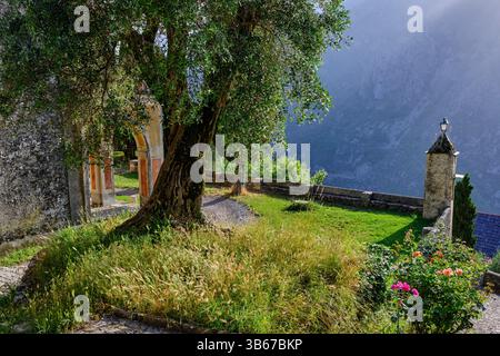 Frankreich, Alpes-Maritimes, Roya-Tal, das Dorf Saorge, das Kloster Saorge, das ehemalige Franziskanerkloster Notre-Dame-des-Miracles Stockfoto