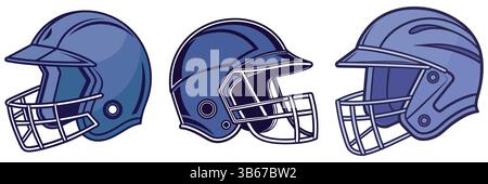 Seitenansicht von zwei verschiedenen Sporthelmen, Fußball und Baseball Stock Vektor