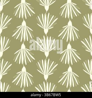 Blumen Ornament Muster, cremefarbene Blumen auf pastellgrünem Hintergrund. Botanisches Design. Vektorabbildung Stock Vektor