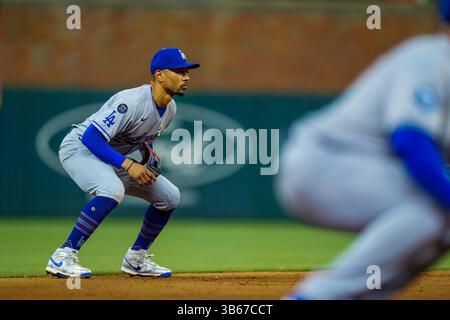 Cumberland, GA, USA. Mai 2025. Los Angeles Dodgers Shortstop MOOKIE BETTS (50) spielt gegen die Atlanta Braves im Truist Park in Cumberland, GA. Die Dodgers besiegen die Braves mit 2:1. (Kreditbild: © Walter G. Arce Sr./ASP via ZUMA Press Wire) NUR REDAKTIONELLE VERWENDUNG! Nicht für kommerzielle ZWECKE! Stockfoto