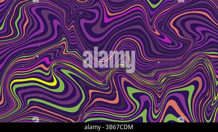 Vektorabbildung. Abstrakte bunte Wellen mit psychedelischen Wellenlinien. Mehrfarbige Marmorstruktur. Flüssige Verzerrung für Webbanner, horizontal Stock Vektor
