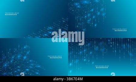 Vektorabbildung. Futuristischer digitaler Hintergrund mit leuchtendem Binärcode. Abstraktes technisches Design mit Datenströmen, Verschlüsselung und Cyberspace Stock Vektor