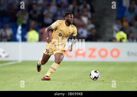 21. August 2022, San SEBASTIAN, GUIPUZCOA, SPANIEN: Franck Kessie vom FC Barcelona in Aktion während des Spiels La Liga Santander zwischen Real Sociedad und FC Barcelona in der reale Arena am 21. August 2022 in San Sebastian. (Kreditbild: © Ricardo Larreina/AFP7 via ZUMA Press Wire) Stockfoto