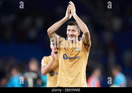 21. August 2022, San SEBASTIAN, GUIPUZCOA, SPANIEN: Robert Lewandowski vom FC Barcelona reagiert auf das Spiel der La Liga Santander zwischen Real Sociedad und FC Barcelona in der reale Arena am 21. August 2022 in San Sebastian. (Kreditbild: © Ricardo Larreina/AFP7 via ZUMA Press Wire) Stockfoto