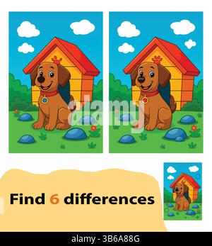 Finde 6 Unterscheidungsspiele für Kinder. Stock Vektor