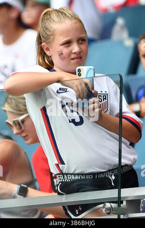 3. September 2022, Kansas City, KS, Vereinigte Staaten: KANSAS City, KS – 3. SEPTEMBER: US-Fan während eines Spiels zwischen Nigeria und USWNT im Children's Mercy Park am 3. September 2022 in Kansas City, Kansas. (Kreditbild: © Bill Barrett/ISIPhotos via ZUMA Press Wire) Stockfoto