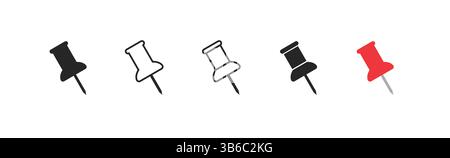 Drücken Sie die PIN-Taste, um die Markierung zu setzen. Symbol „PIN Pointer Thumbstack Minimal“ Stock Vektor