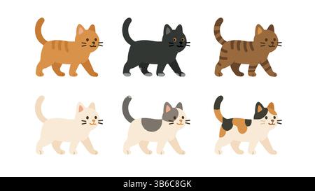 Vektor Katze Zeichentrickfigur Tier Set. Kätzchen niedliches Haustier aus verschiedenen Sammlungen Karikaturikone isolierte Katze Stock Vektor