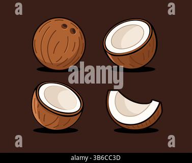 Coconut Cartoon Vektor Symbol Illustration. Tropisches Logo aus Kokosnuss, isoliert von Cartoons und Palmen im Sommer Stock Vektor
