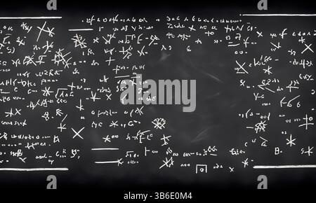 Der Schulausschuss wurde in Kreide mit komplizierten und fiktiven mathematischen Berechnungen geschrieben Stockfoto