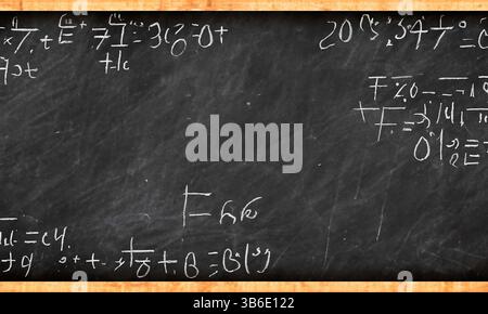 Der Schulausschuss wurde in Kreide mit komplizierten und fiktiven mathematischen Berechnungen geschrieben Stockfoto