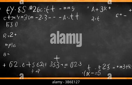 Der Schulausschuss wurde in Kreide mit komplizierten und fiktiven mathematischen Berechnungen geschrieben Stockfoto