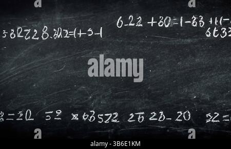 Der Schulausschuss wurde in Kreide mit komplizierten und fiktiven mathematischen Berechnungen geschrieben Stockfoto