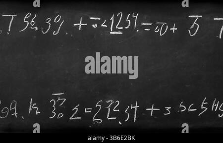 Der Schulausschuss wurde in Kreide mit komplizierten und fiktiven mathematischen Berechnungen geschrieben Stockfoto
