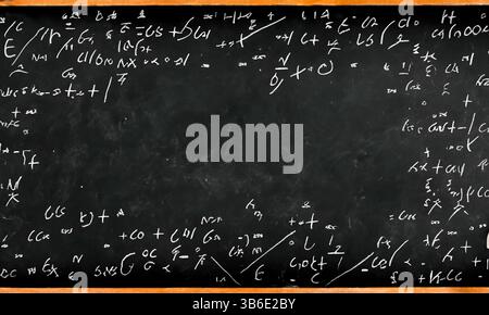 Der Schulausschuss wurde in Kreide mit komplizierten und fiktiven mathematischen Berechnungen geschrieben Stockfoto