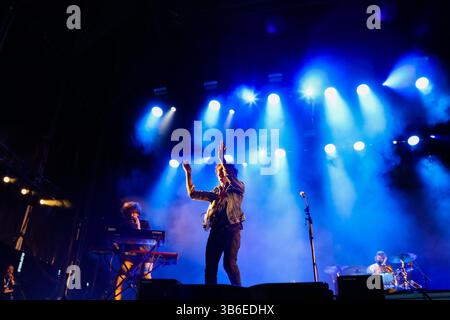 16. September 2023: Lugo, Galicien, Spanien. Sidonie, Indie-Rock- und Psychedelic-Rock-Gruppe aus Barcelona, während ihres Konzerts beim Caudal fest 2023. (Kreditbild: © Cristian Leyva/ZUMA Press Wire) Stockfoto