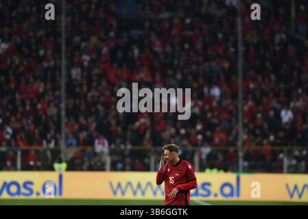 22. Februar 2024, Parma, Italien: Fußballspieler TAULANT SEFERI Gesten während des Freundschaftsfußballspiels zwischen Albanien und Chile, das in der italienischen Stadt Parma stattfand (Bild: © Ervin Shulku/ZUMA Press Wire) Stockfoto