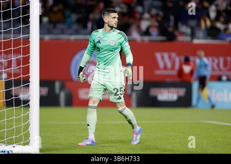 Chicago, USA, 03. Mai 2025. Major League Soccer (MLS) Jeffrey Gal (25) des Chicago Fire FC während eines Spiels gegen Orlando City SC im Soldier Field in Chicago, IL, USA. Quelle: Tony Gadomski / All Sport Imaging / Alamy Live News Stockfoto