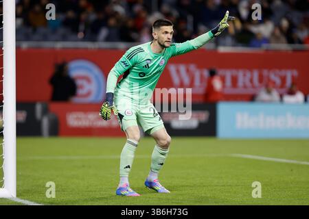 Chicago, USA, 03. Mai 2025. Major League Soccer (MLS) Jeffrey Gal (25) des Chicago Fire FC während eines Spiels gegen Orlando City SC im Soldier Field in Chicago, IL, USA. Quelle: Tony Gadomski / All Sport Imaging / Alamy Live News Stockfoto