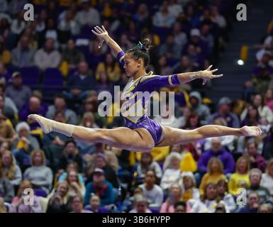 19. Januar 2024: Haleigh Bryant der LSU tritt auf dem Gleichgewichtsbalken während des NCAA Woman’s Gymnastics Meeting zwischen den Kentucky Wildcats und den LSU Tigers im Pete Maravich Assembly Center in Baton Rouge an. Kyle Okita/CSM (Foto: © Kyle Okita/CSM via ZUMA Press Wire) Stockfoto