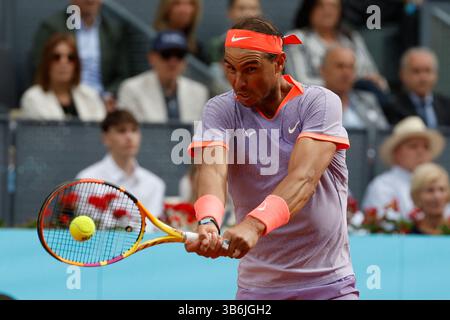 29. April 2024, Madrid, Spanien: MADRID, SPANIEN - 29. APRIL 2024: .Mutua Madrid Open Spiel zwischen Rafael Nadal und Pedro Cachin bei der La Caja Magica am 29. April 2017 in Madrid. (Kreditbild: © Aitor Martin/DAX via ZUMA Press Wire) Stockfoto