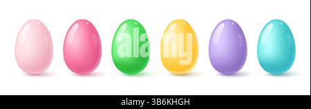 Set aus einfachen bunten Ostereiern. Glatte, glänzende, bunte Eier mit Glanzlichtern und Schatten. Vektor-3D-Illustration. Stock Vektor