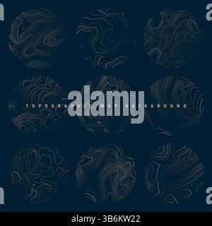 Farbenfrohe topografische Karten mit Konturlinien. Geografisches Geländeraster, Höhe des Reliefs. Massepfadmuster. Reise und Navigation Stock Vektor