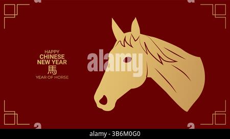 Jahr Pferd Happy chinese New Year 2026...Silhouette Gold Pferd auf rotem Hintergrund Banner. Vektor... Stock Vektor