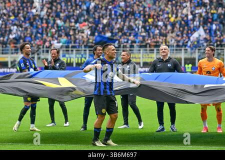 April 2024, Milano, null, Italien: Milano, Italien. April 2024. Lautaro Martinez (10) von Inter wurde nach dem Spiel der Serie A zwischen Inter und Torino bei Giuseppe Meazza in Mailand gesehen. (Foto: © Gonzales Photo/Gonzales Photo via ZUMA Press) Stockfoto