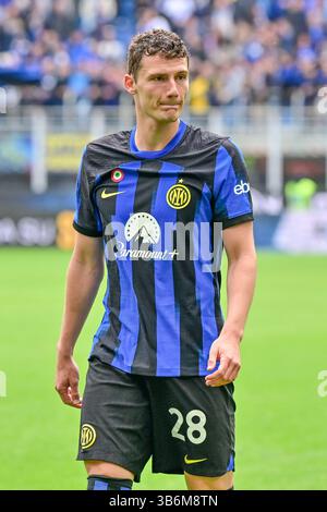 April 2024, Milano, null, Italien: Milano, Italien. April 2024. Benjamin Pavard (28) von Inter sah nach dem Spiel der Serie A zwischen Inter und Turin bei Giuseppe Meazza in Mailand. (Foto: © Gonzales Photo/Gonzales Photo via ZUMA Press) Stockfoto