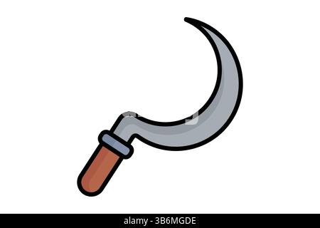 Sichelsymbol. Symbolstil für farbige Umrisse. Symbol für manuelle Kultivierung und Arbeit. Illustration des Vektors für Agrarelemente Stock Vektor
