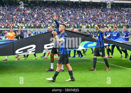 April 2024, Milano, null, Italien: Milano, Italien. April 2024. Lautaro Martinez (10) von Inter wurde nach dem Spiel der Serie A zwischen Inter und Torino bei Giuseppe Meazza in Mailand gesehen. (Foto: © Gonzales Photo/Gonzales Photo via ZUMA Press) Stockfoto