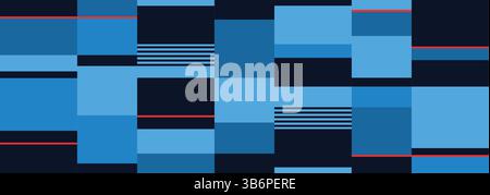 Ein lebendiges und abstraktes Mid-Century Modern nahtloses Muster mit einer auffälligen Anordnung rechteckiger Formen. Die geometrische Komposition. Stock Vektor