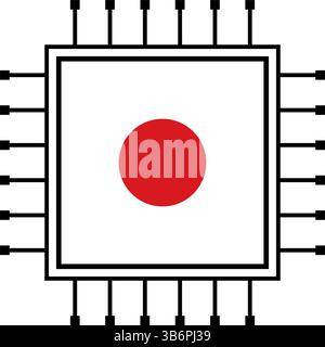 Vektorillustrationssatz von KI-Mikrochips, CPU-Prozessorsymbolen mit Flag. Technologie für künstliche Intelligenz, Halbleiter und Technologie. Stock Vektor