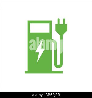 Vektorsymbolsatz von Ladestationen für Elektrofahrzeuge (EV). Symbole für EV-Ladegeräte, Elektrostecker, Ladeanschluss und Energiekonzept des Fahrzeugs. Stock Vektor